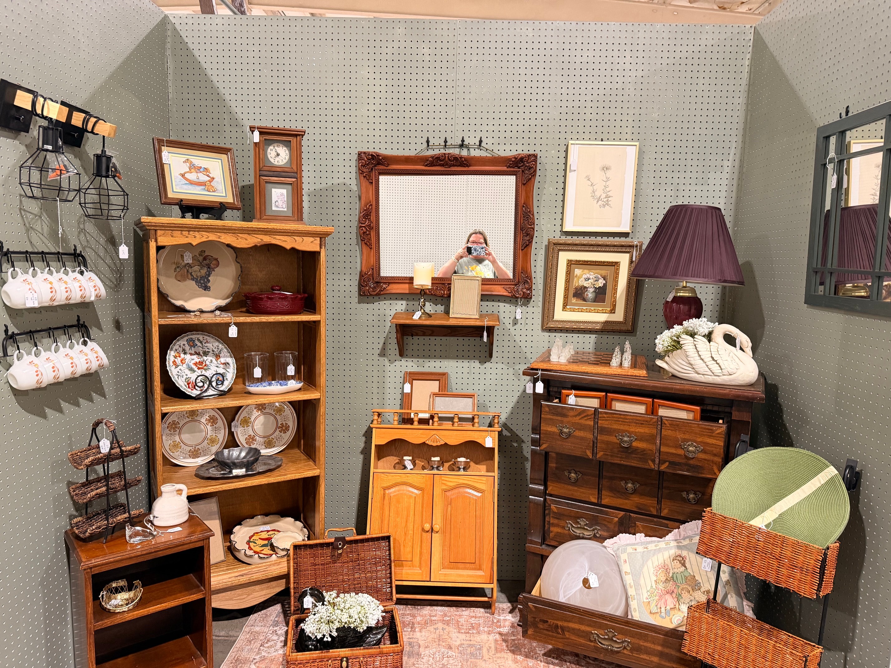 Vintage display with pegboard and shelving